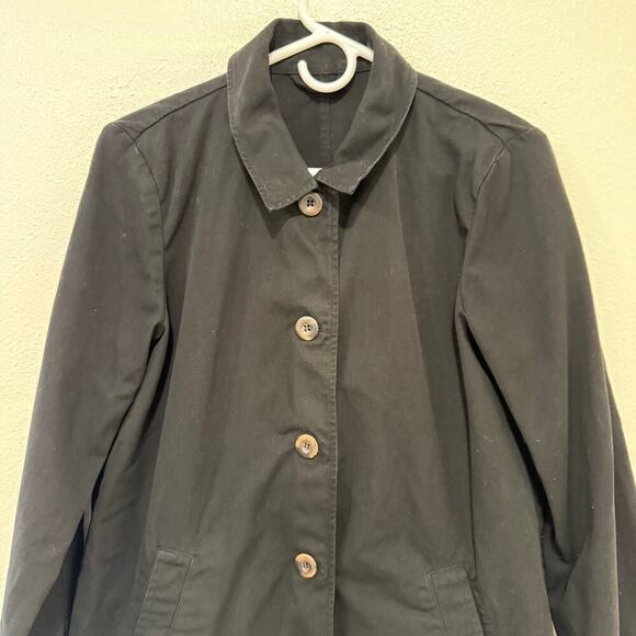 Eileen Fisher Organic Cotton Black Shacket Button-Down Layering Piece Medium - Picture 2 of 5